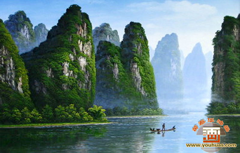 秀丽漓江山水风景画-桂林山水油画