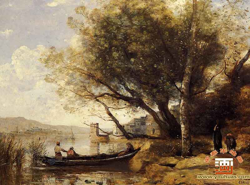 船舶和船，湖泊和池塘_柯罗油画作品欣赏