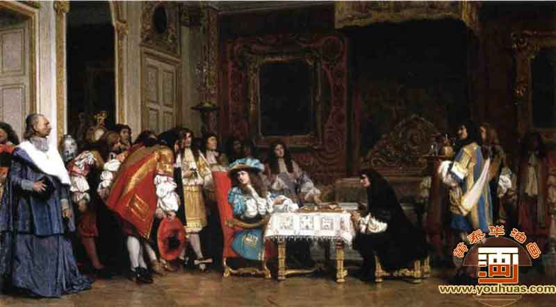 路易十四与莫里哀Louis XIV and Moliere_杰罗姆油画作品欣赏