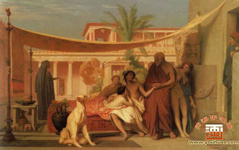 苏格拉底在阿斯帕西亚的家里寻找阿尔西比亚德斯_杰罗姆油画作品欣赏