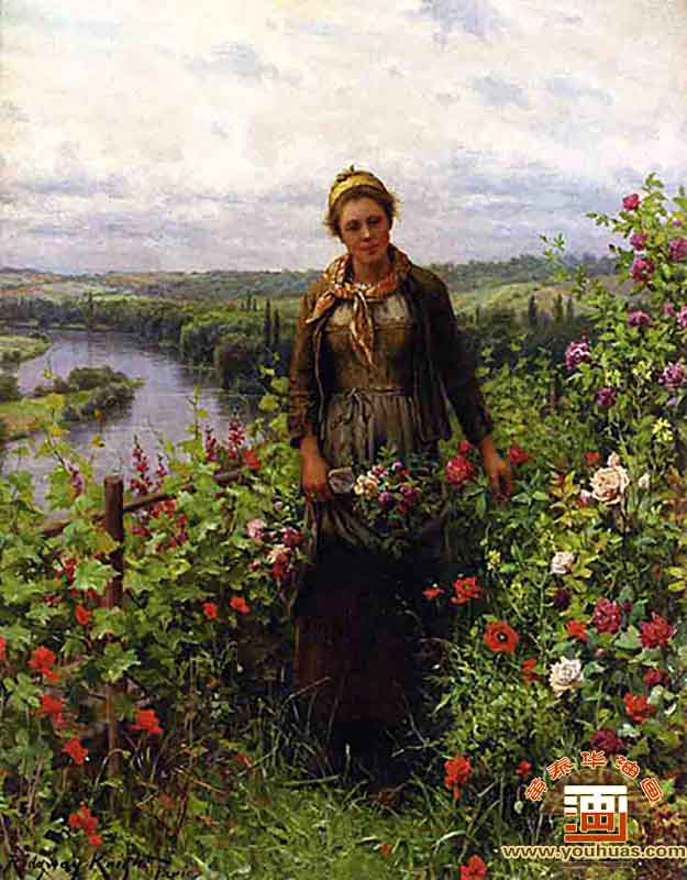 在她的花园女仆A Maid in Her Garden_李奇微骑士油画作品欣赏
