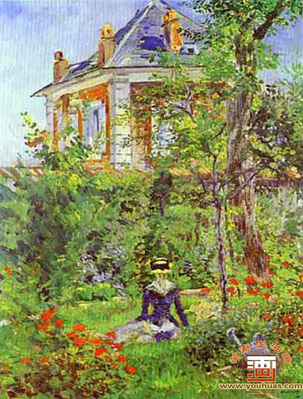 女孩在贝尔维尤的花园里_爱德华・马奈油画