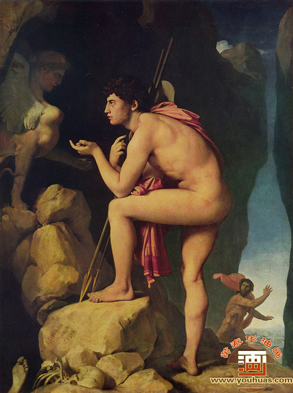 俄狄浦斯和狮身人面像＿安格尔油画作品欣赏
