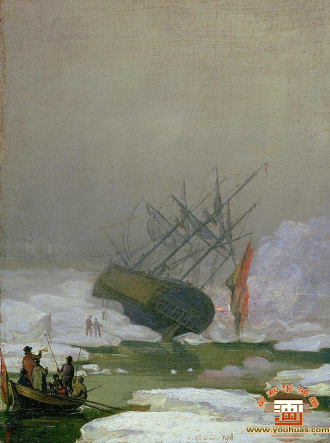 北冰洋船舶景色_大卫・弗里德里希作品油画欣赏