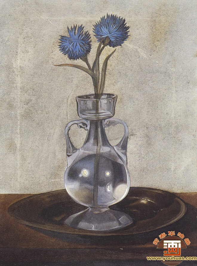 花瓶里的矢车菊作品油画_达利油画作品欣赏