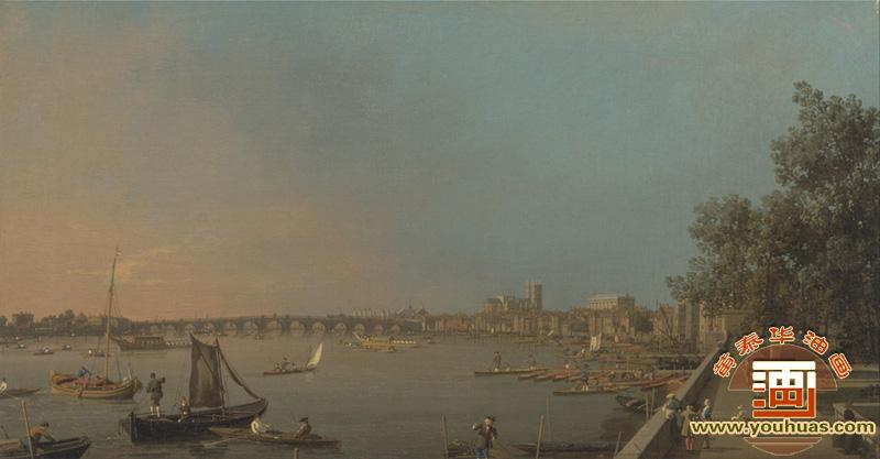 萨默塞特宫露台的泰晤士河,看向威斯敏斯特_卡纳莱托油画作品欣赏