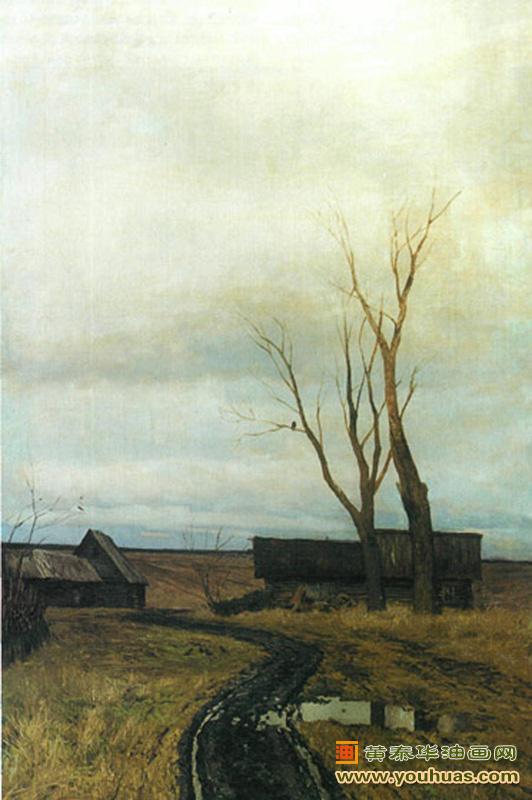 村路,在秋天季节时村里的路情景,列维坦油画_列维坦作品欣赏