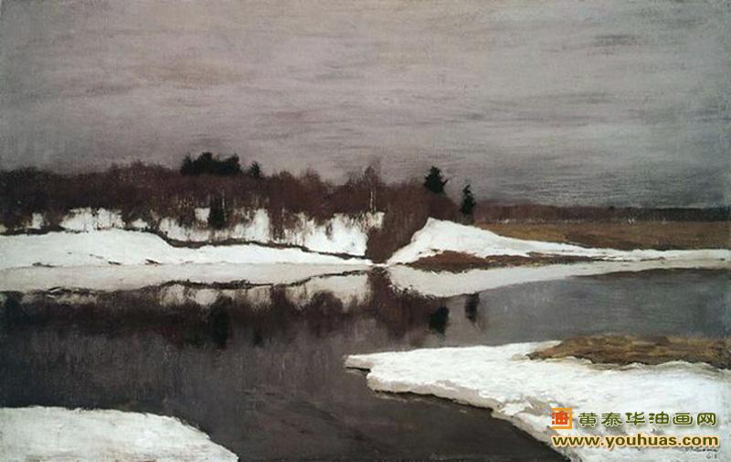 春河,早春的河面风景油画_列维坦作品欣赏
