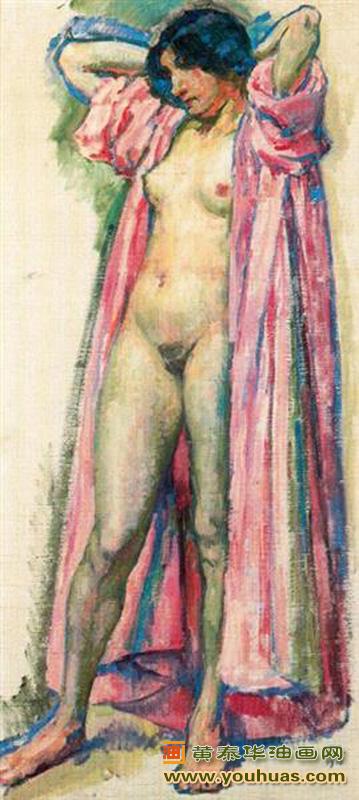 穿着红色内衣的裸体女人,西奥曼迪辛希尔作品欣赏