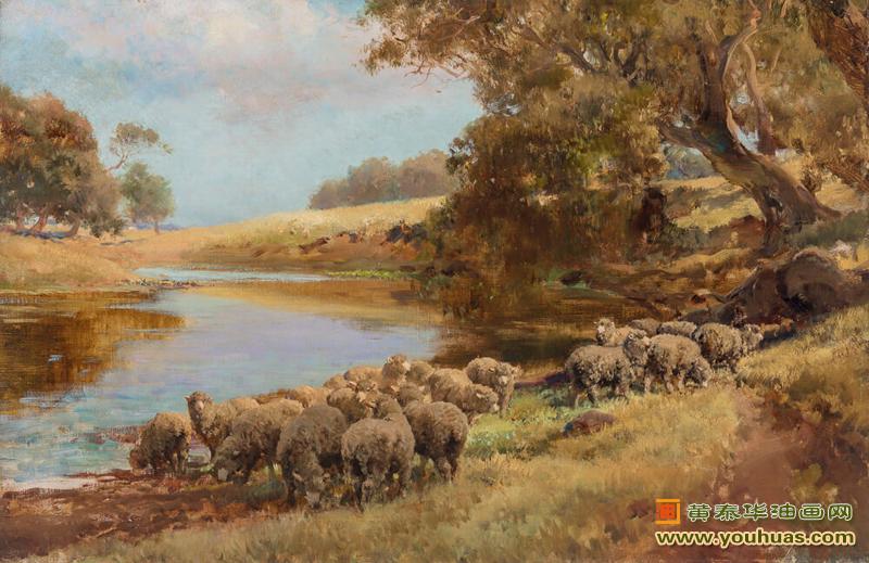 绵羊,在河边的绵羊_切尔特玛作品欣赏