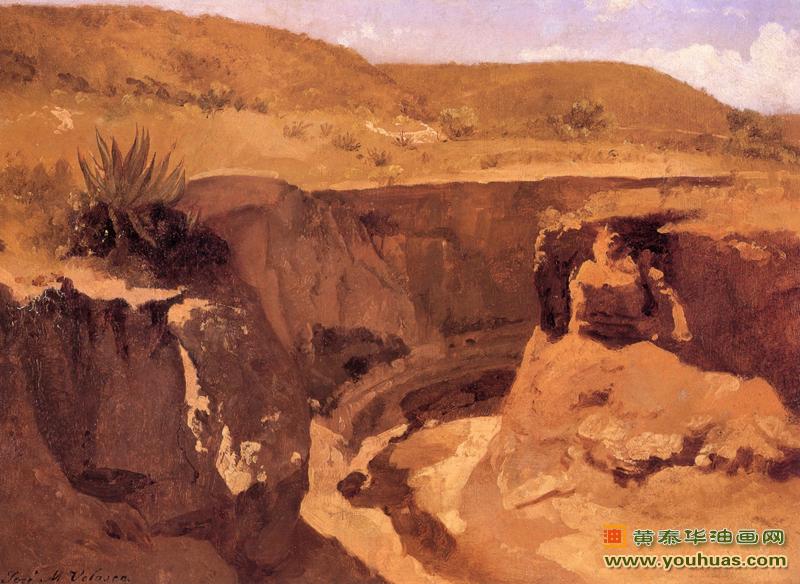 峡谷，峡谷近处景色，若泽玛丽亚维拉斯科作品欣赏