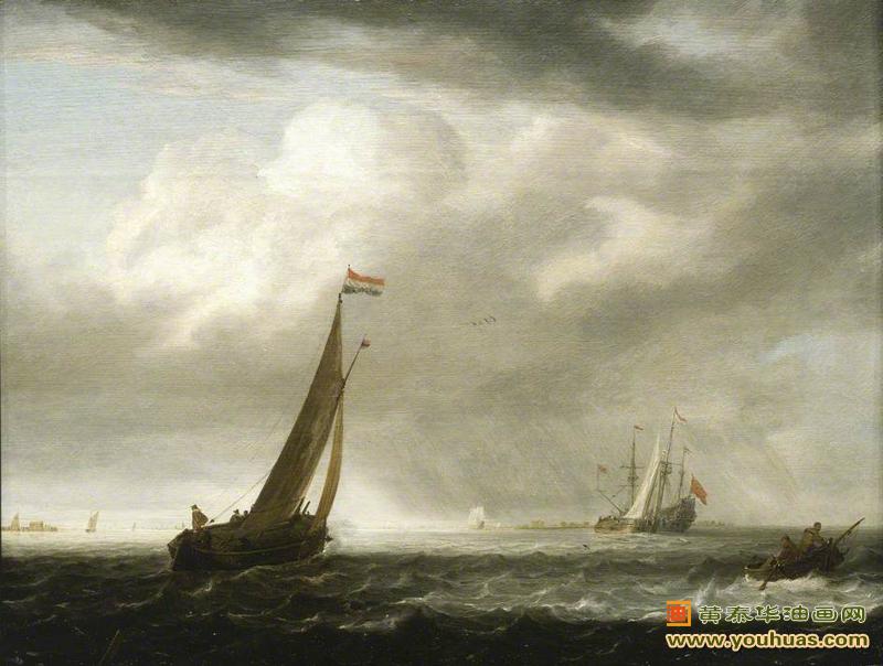 河口狂风暴雨，荷兰河口刮大风狂风暴雨的一天_弗利格油画作品欣赏