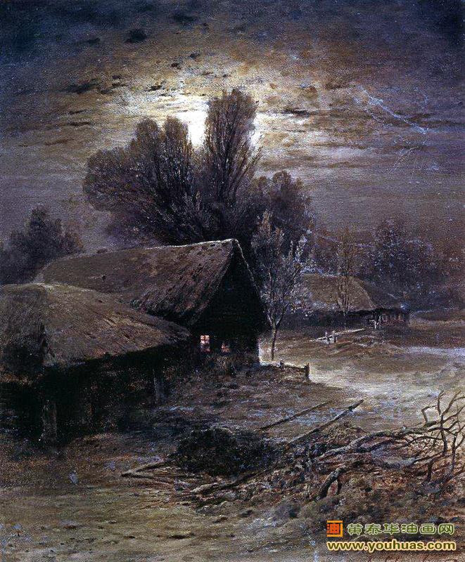 冬夜，村庄里的冬夜景色_萨夫拉索夫作品欣赏
