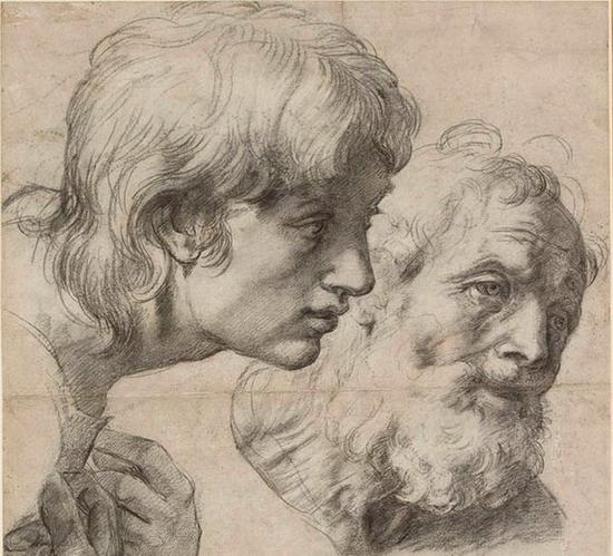 两位信徒的头部与手，约1519-1520