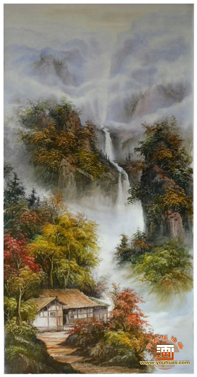 山水画 高山流水油画风景画