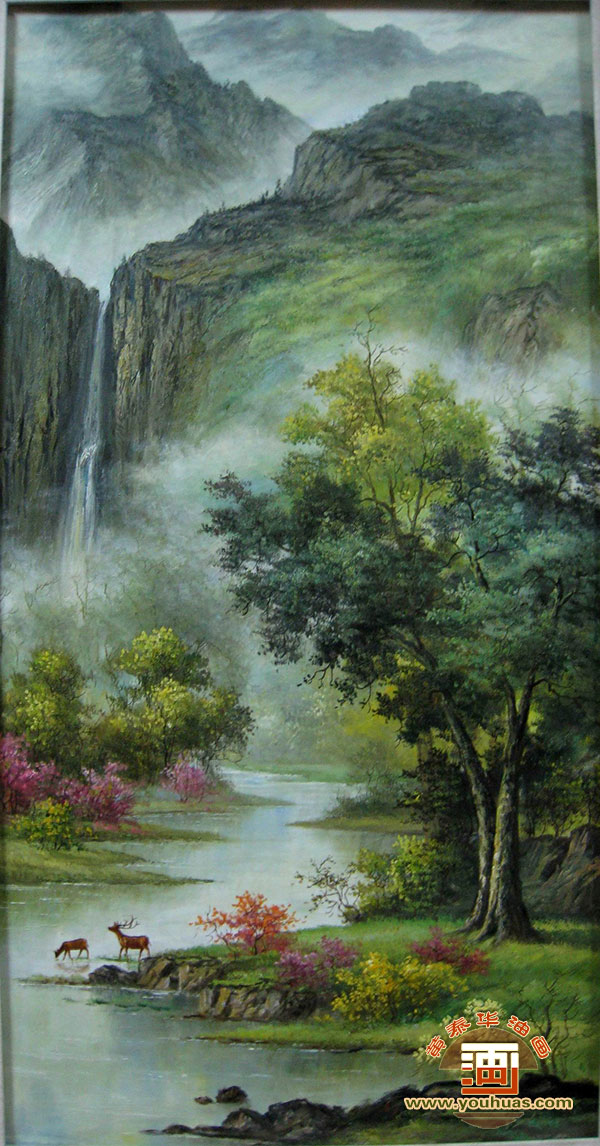 玄关山水画-高山流水油画风景画