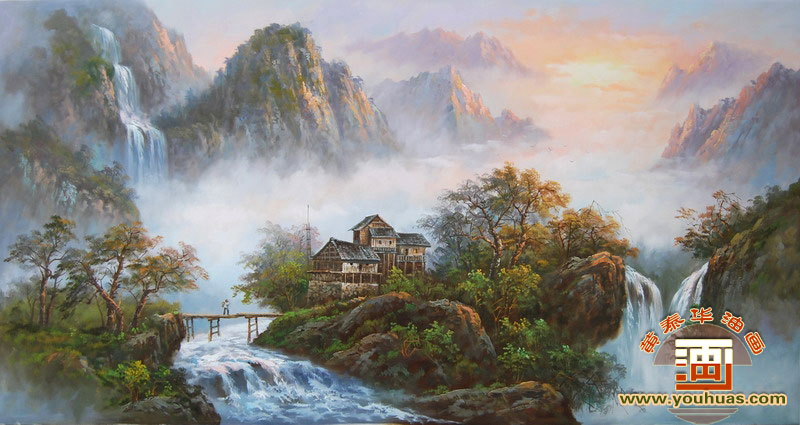 山水画高山流水油画风景画