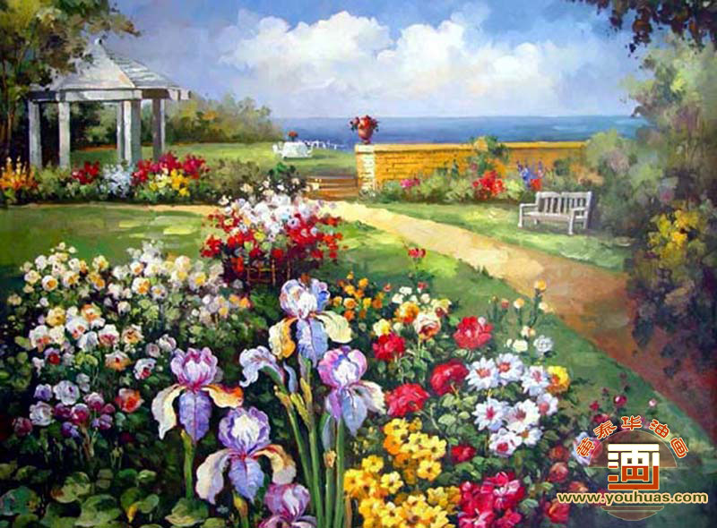 hy8001花园风景油画