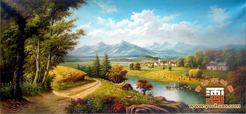 田园丰收风景画 欧美古典风格风景油画