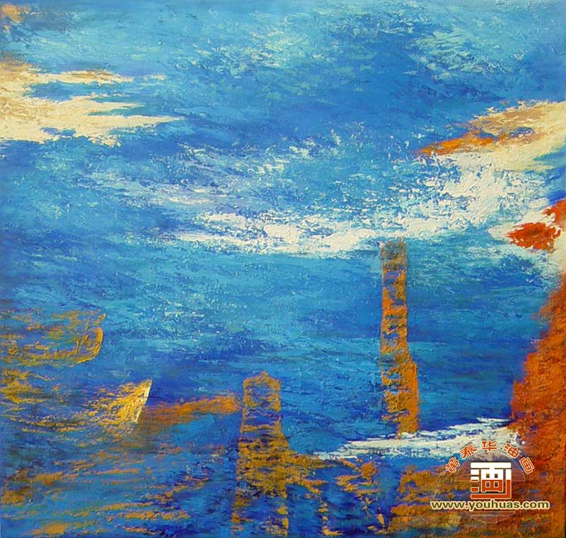 蔚蓝色大海影像原创抽象油画