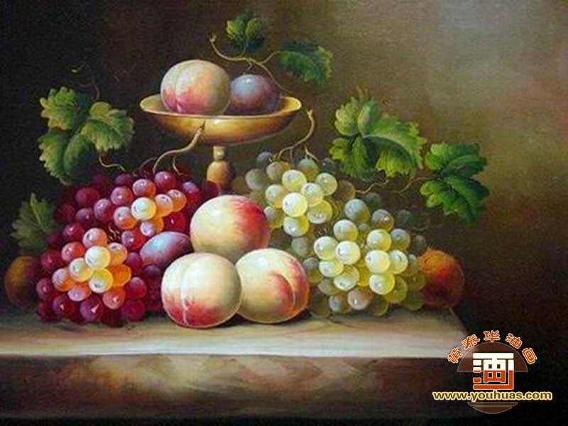 水果葡萄桃子静物_餐厅油画