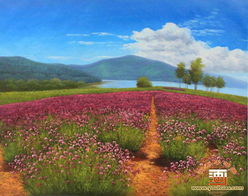 薰衣草紫色庄园田园风景油画作品欣赏