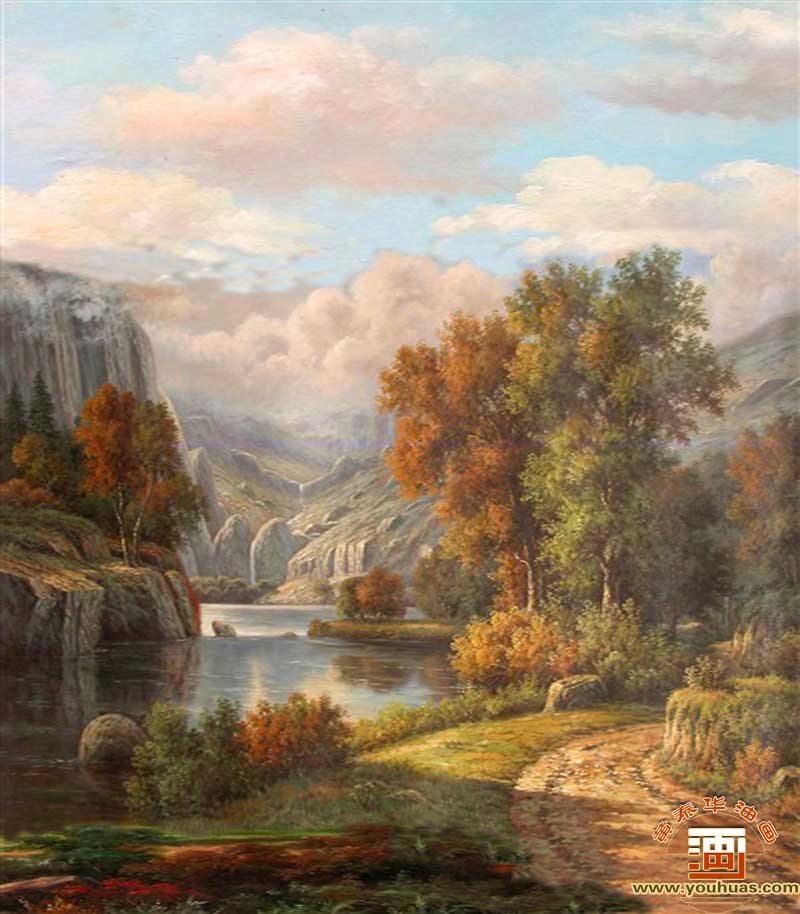 山谷里的秋季_古典风景油画