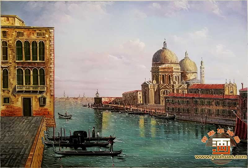大运河威尼斯景色，大运河，圣玛丽亚德拉致敬_威尼斯水城油画风景作品